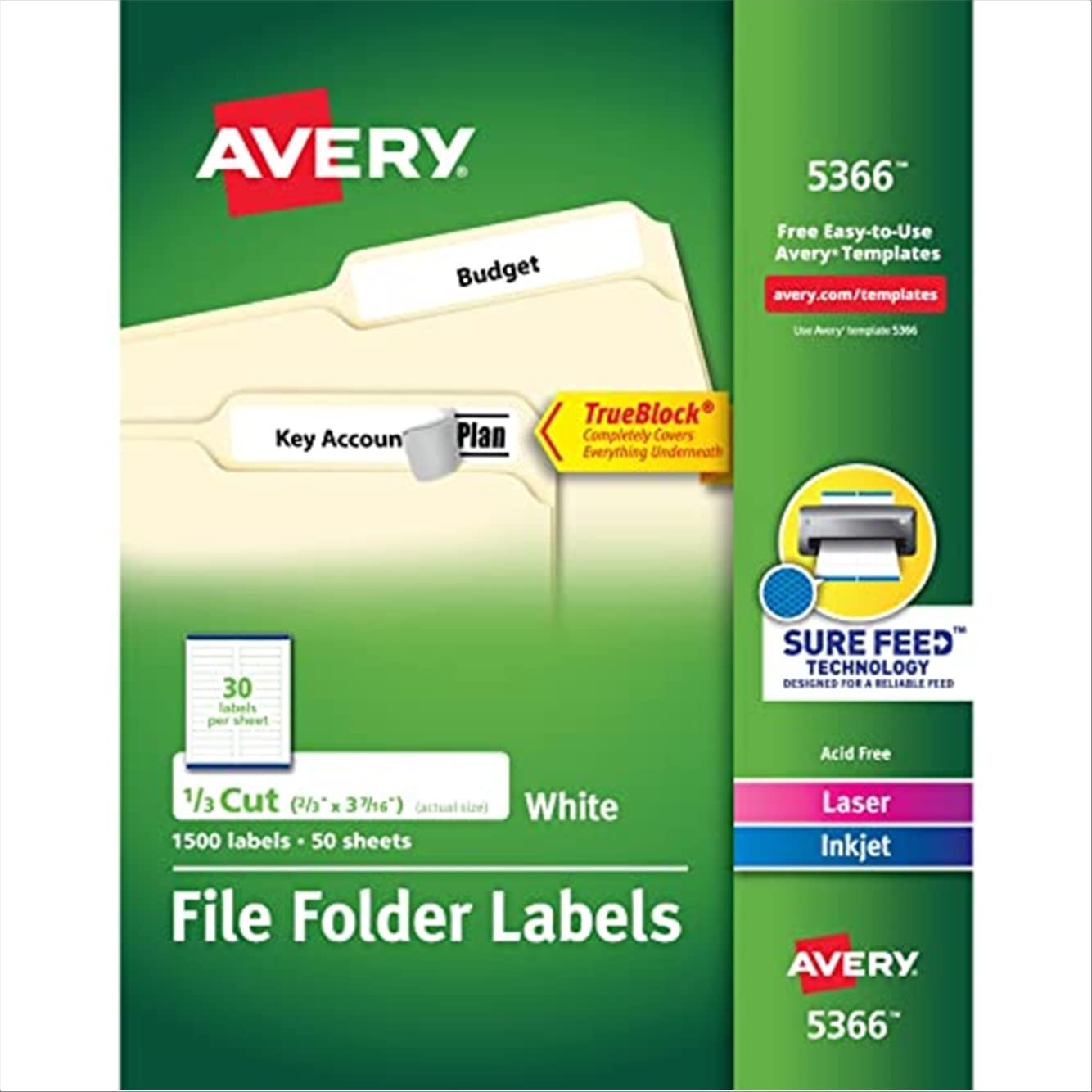 Avery File Folder Labels for Laser and Ink Jet Printers with TrueBlock Technology