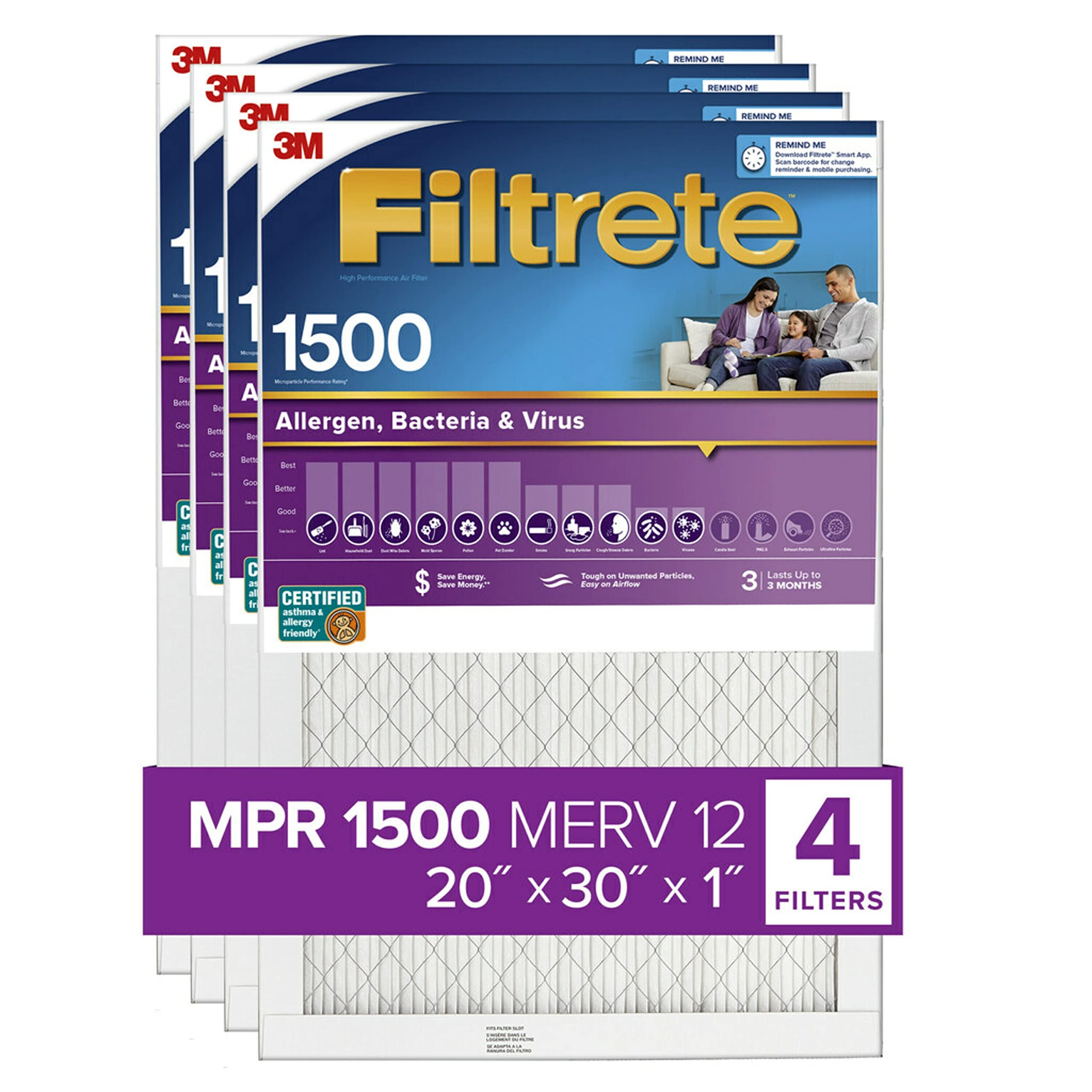 Filtrete 20x30x1 Air Filter, MPR 1500, MERV 12, Healthy...