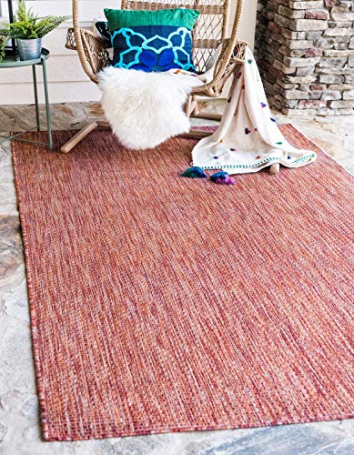 Unique Loom Outdoor Solid Collection Casual Transitional Indoor and Outdoor Flatweave Rust Red   Area Rug (8' 0 x 11' 4)