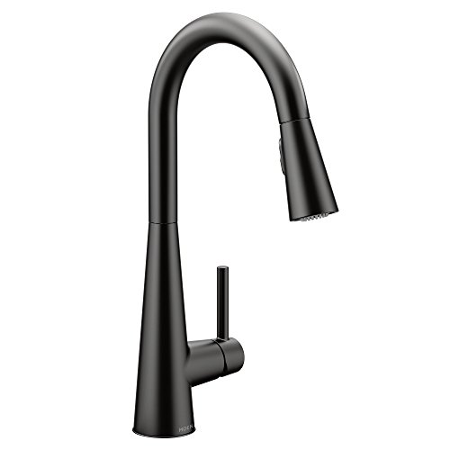 Moen 7864BL Sleek One-Handle High Arc Pulldown Kitchen Faucet Featuring Power Boost, Matte Black