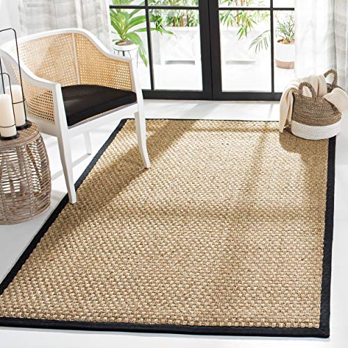 Safavieh Natural Fiber Collection NF114C Basketweave Natural and Black Summer Seagrass Square Area Rug (10' Square)