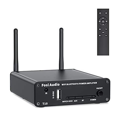Fosi Audio T10 WiFi Bluetooth 5.0 Stereo Receiver Amplifier 2.4G Wi-Fi Routing Module Smart Wireless Multiroom/Multi-Zone Audio Amp Compatible with Airplay Connect-100 Watt x2