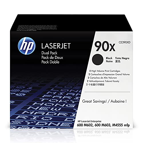 HP Original  90X Black High-yield Toner Cartridges (2-pack) | Works with  LaserJet Enterprise 600 M602, M603 Series,  LaserJet Enterprise M4555 MFP Series | CE390XD
