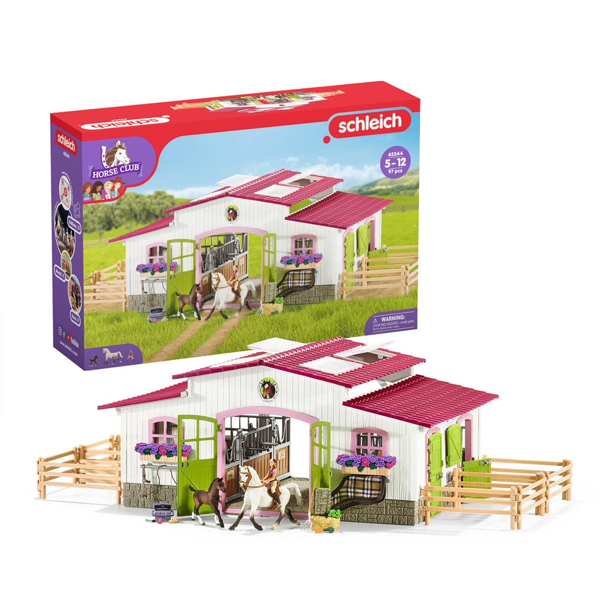Schleich Horse Club Gifts for Girls and Boys, Riding Center with Rider and Horses, Horse Stable Set with Horse Toys, 97 pieces