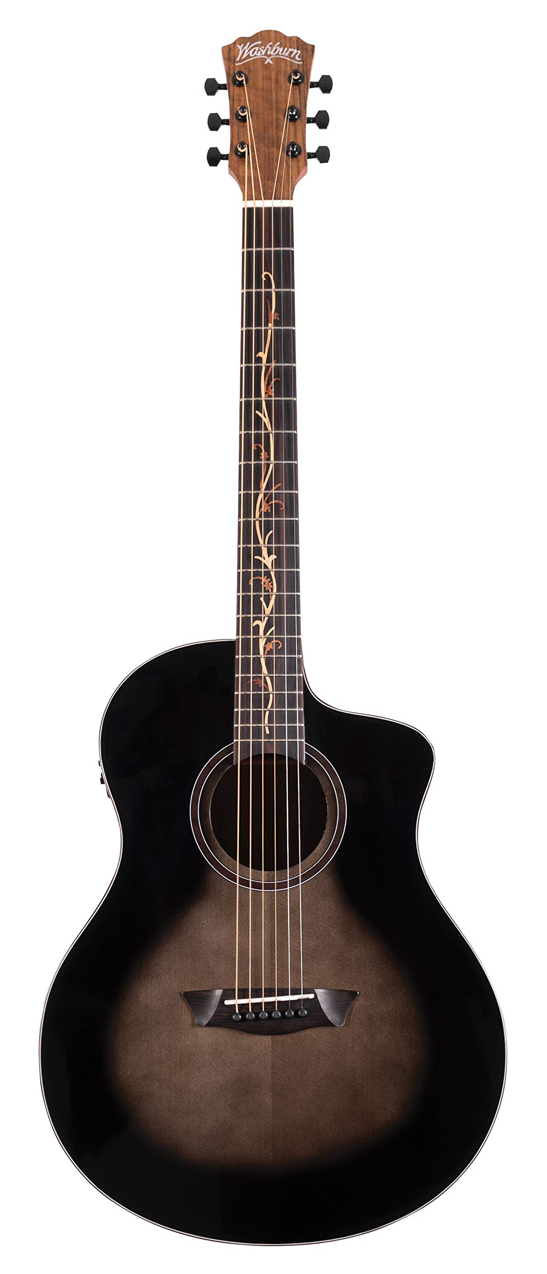 Washburn Bella Tono 6 String Acoustic-Electric Guitar, Right, Gloss Charcoal Burst (BTS9VCECH-D)