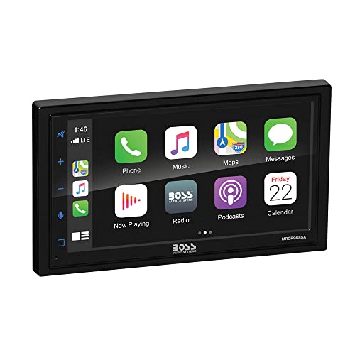 BOSS Audio Systems Systems Marine Rated Weatherproof MRCP9685A Apple CarPlay Android Auto Multimedia Player - Double Din, 6.75 Inch LCD Touchscreen, Bluetooth, USB Port, A/V Input, AM/FM, No CD-DVD