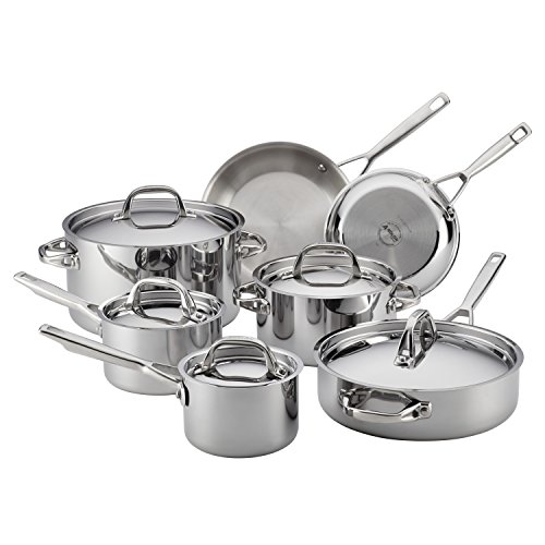 Anolon 30822 Triply Clad Stainless Steel Cookware Pots and Pans Set, 12 Piece