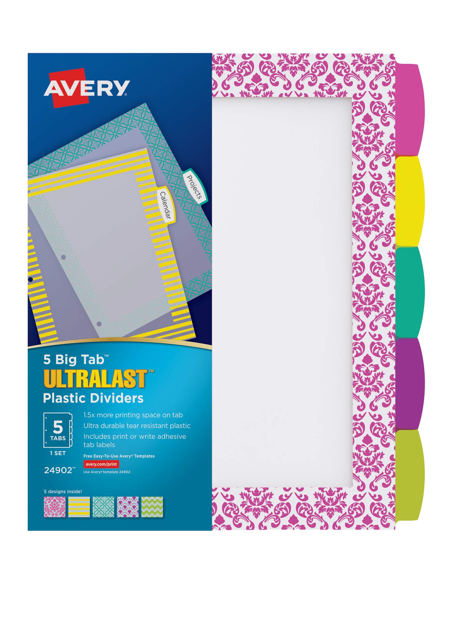 Avery 8 Tab Ultralast Plastic Binder Dividers Multicolor Big Tabs 1 Set 24901 6