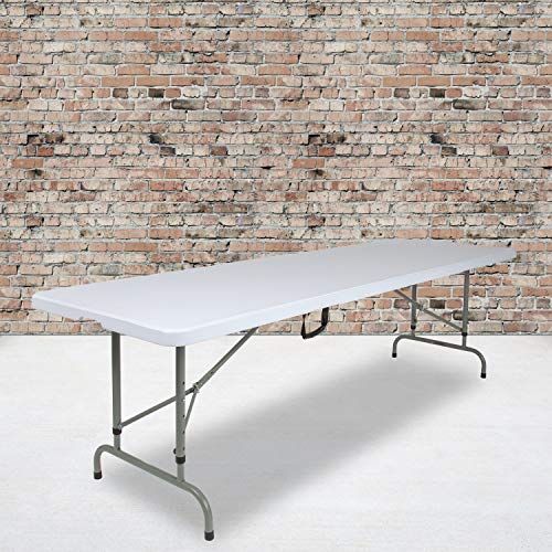 Flash Furniture 8-Foot Height Adjustable Bi-Fold Granite White Plastic Banquet and Event Folding Table with Carrying Handle