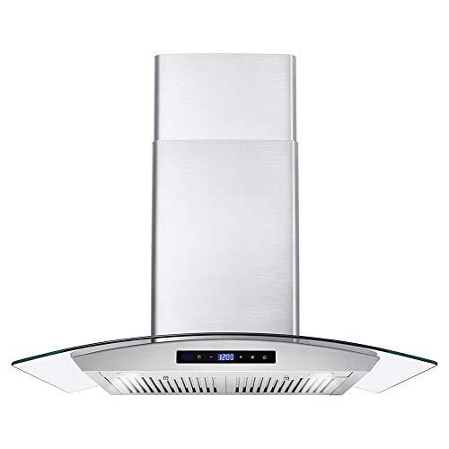 Cosmo 668WRCS75 Wall Mount Range Hood with Ducted Exhaust Vent, 3 Speed Fan, Soft Touch Controls, Tempered Glass, Permanent Filters in Stainless Steel, 30 inches