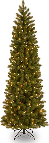 National Tree Company Company 'Feel Real lit Artificial Christmas Tree Includes Pre-strung White Lights Downswept Douglas Fir Pencil Slim-7.5 ft