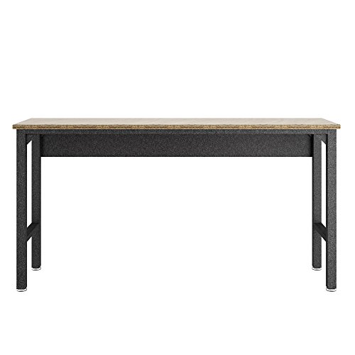 Manhattan Comfort Fortress Collection Modern Designed Durable Worktop Garage Table Great For Home Improvement Projects, Stainless Steel/Wood