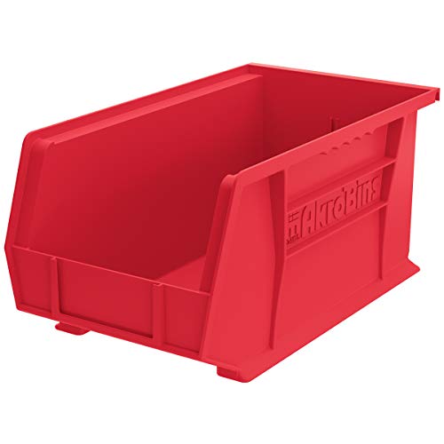 Akro-Mils 30240 AkroBins Plastic Storage Bin Hanging Stacking Containers, (15-Inch x 8-Inch x 7-Inch), Red, (12-Pack)
