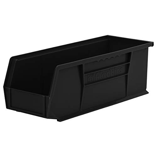 Akro-Mils 30234 AkroBins Plastic Storage Bin Hanging Stacking Containers, (15-Inch x 5-Inch x 5-Inch), Black, (12-Pack)