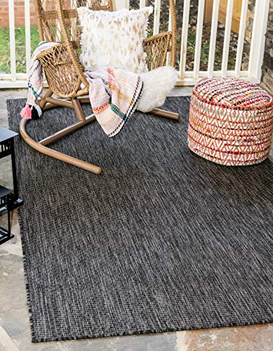 Unique Loom Outdoor Solid Collection Casual Transitional Indoor and Outdoor Flatweave Black  Area Rug (8' 0 x 11' 4)
