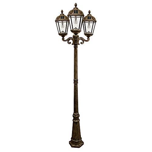 Gama Sonic GS-98B-T-WB Royal Bulb Triple Head Lamp Post 3 Outdoor Solar Lights on Pole, Weathered Bronze