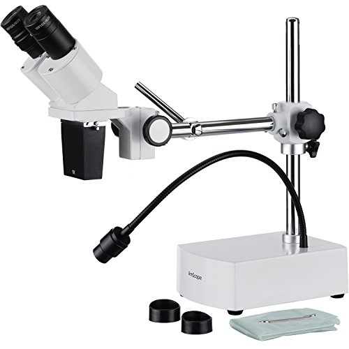 AmScope SE400-Z Professional Binocular Stereo Microscope, WF10x and WF20x Eyepieces, 10X and 20X Magnification, 1X Objective, LED Lighting, Boom-Arm Stand, 110V-120V