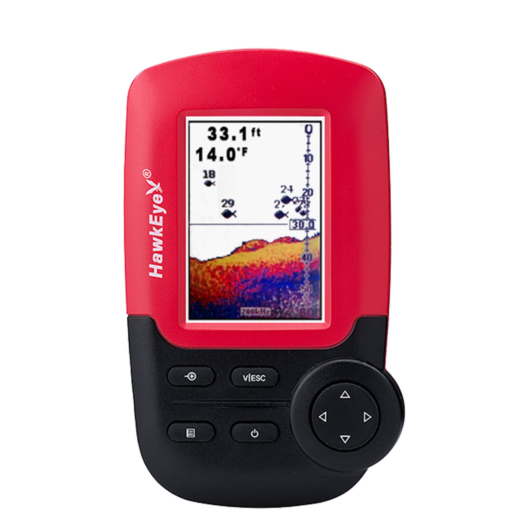 Hawkeye Fishtrax 1C Fish Finder with HD Color Virtuview Display, Black/Red, 2