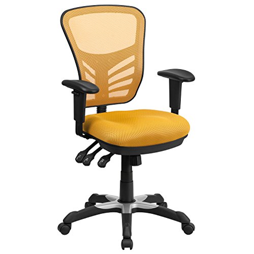 Flash Furniture Mid-Back Yellow-Orange Mesh Multifunction Executive Swivel Ergonomic Office Chair with Adjustable Arms, BIFMA Certified