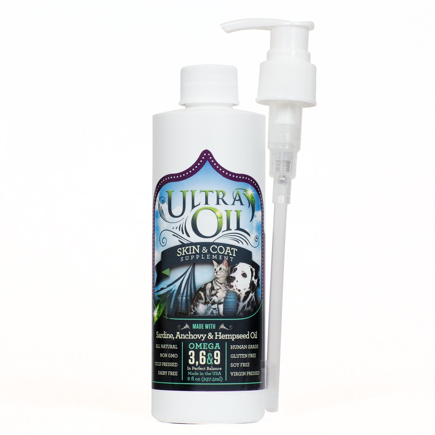  Ultra Oil Skin & Coat Supplement Ultra Oil Skin and Coat Supplement for Dogs & Cats - Hemp Seed Oil, Flaxseed Oil, Grape Seed Oil, Fish Oil for Relief from Dry Itchy Skin, Dandruff, and Allergies -...