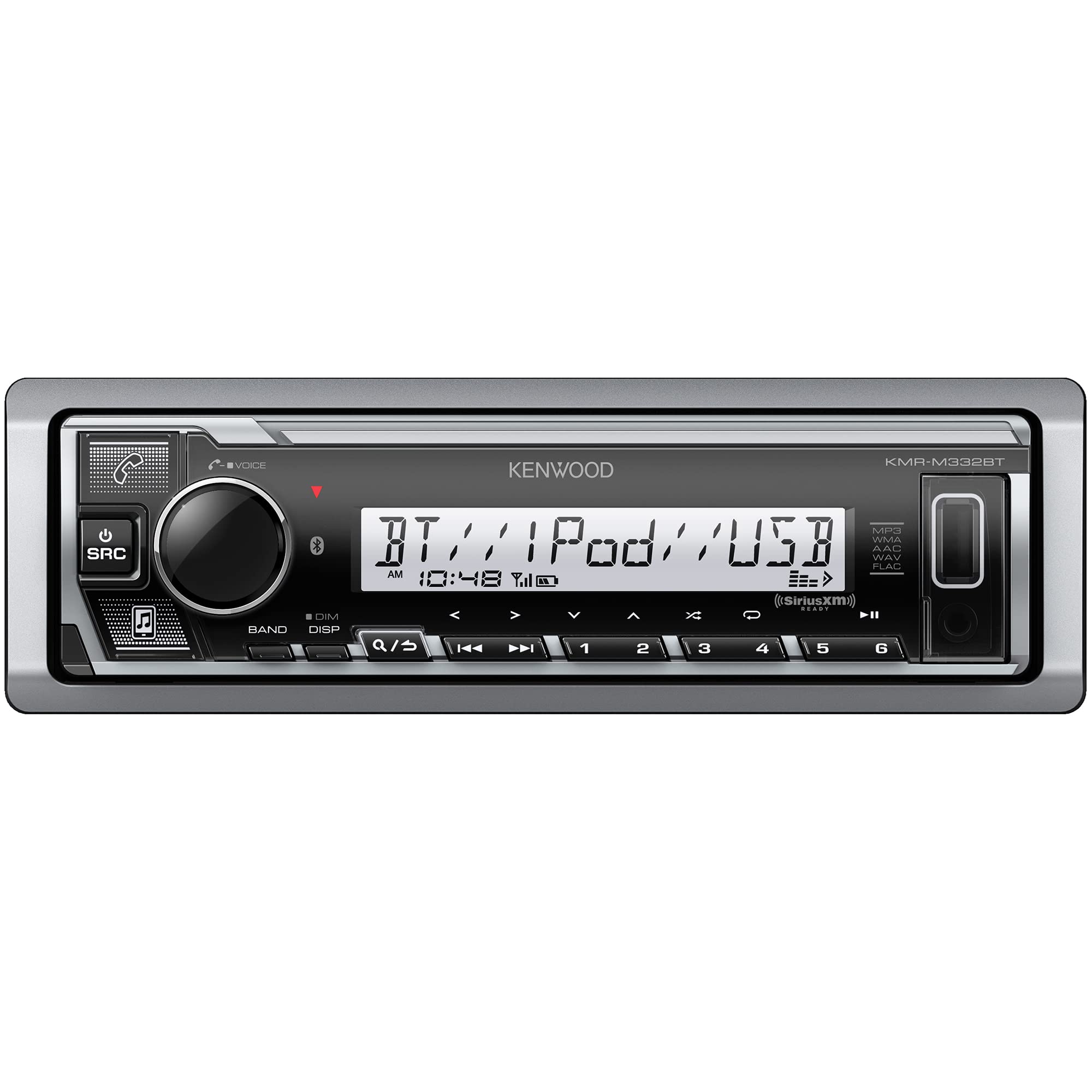 KENWOOD KMR-M332BT Car & Marine Stereo - Single Din, Bluetooth Audio, USB MP3, Aux in, AM FM Radio SiriusXM Ready, Weatherproof, Multi Color Illumination