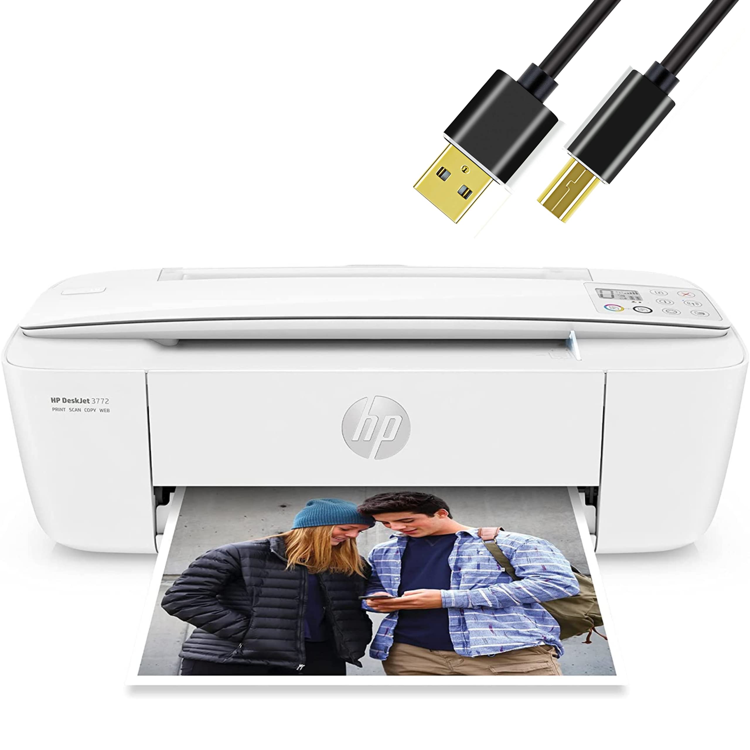 HP H -P DeskJet Wireless Color Inkjet Printer All-in-One with LCD Display - Print Scan Copy and Mobile Printing Ultra Compact with 6 ft  Printer Cable