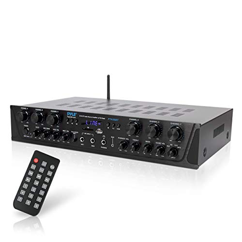 Pyle Wireless Home Audio Amplifier System-Bluetooth Compatible Sound Stereo Receiver Amp - 6 Channel 600Watt Power, Digital LCD, Headphone Jack, 1/4'' Microphone in USB SD AUX RCA FM Radio- PTA66BT.5