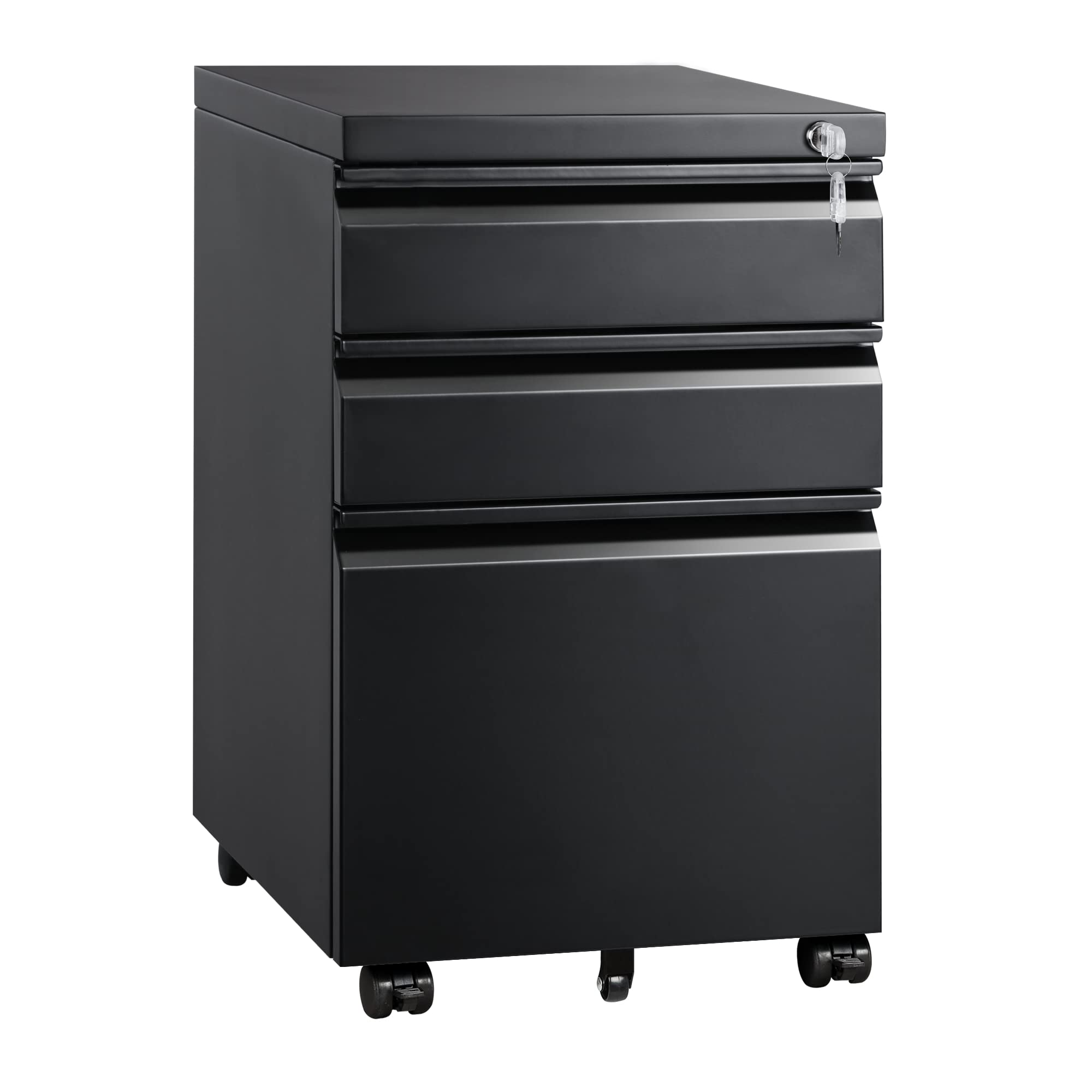 DEVAISE 3 Drawer Mobile File Cabinet with Lock, Metal Filing Cabinet for Legal/Letter/A4 Size, Fully Assembled Except Wheels