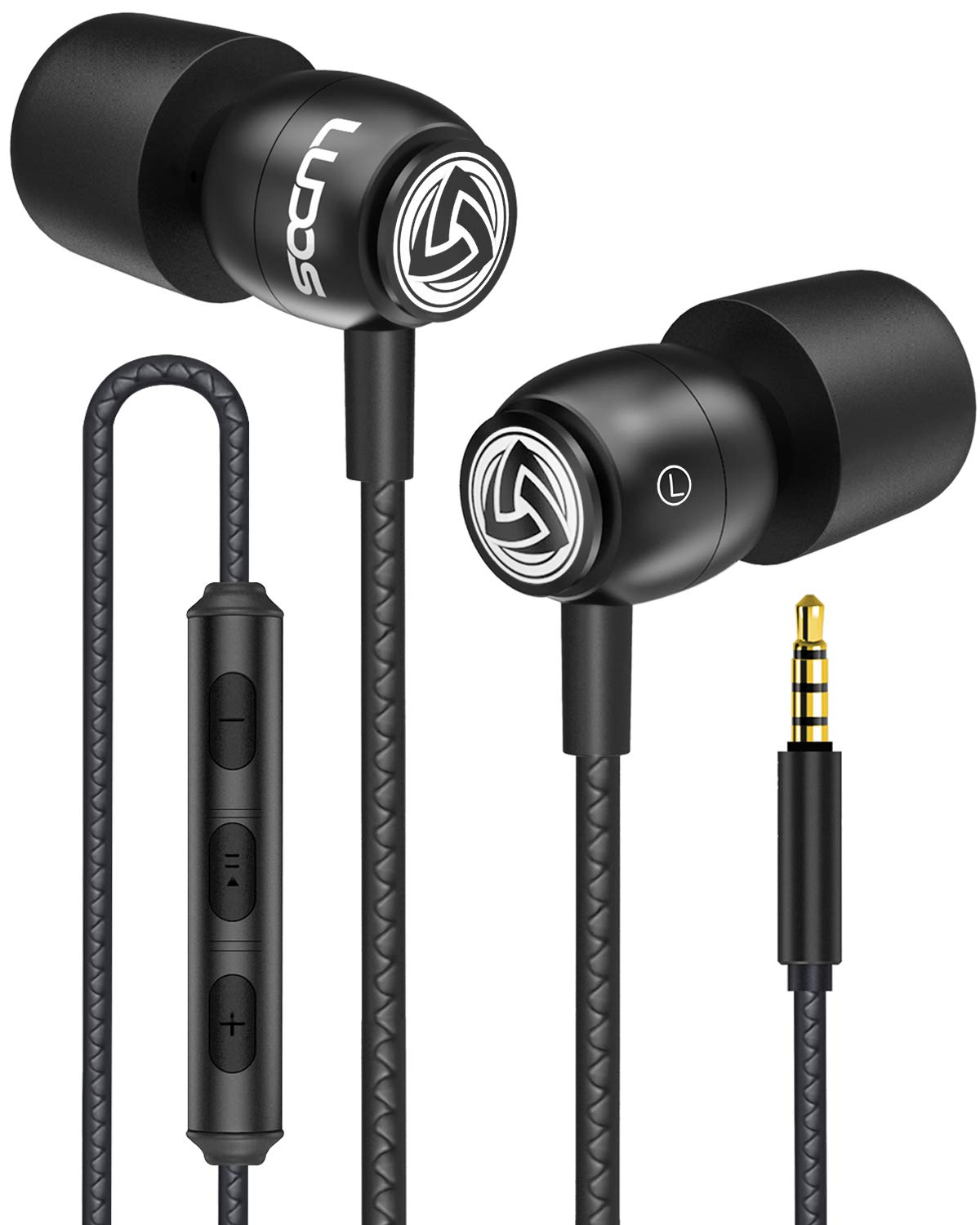 LUDOS Clamor Wired Earbuds in Ear, Noise Isolating Headphones with Microphone, Earphones with Mic and Volume Control, Memory Foam, Bass Ear Buds Compatible with iPhone, Apple, iPad, Computer - Black
