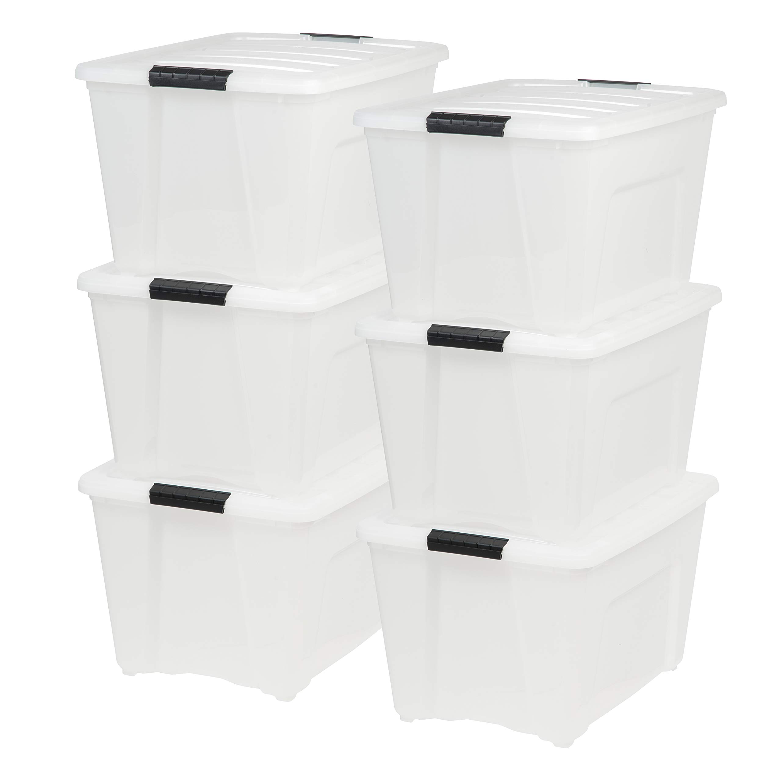  IRIS USA, Inc. IRIS USA 53 Qt. Plastic Storage Container Bin with Secure Lid and Latching Buckles, 6 pack - Pearl, Durable Stackable Nestable Organizing Tote Tub Box Sports General Organization Garage...