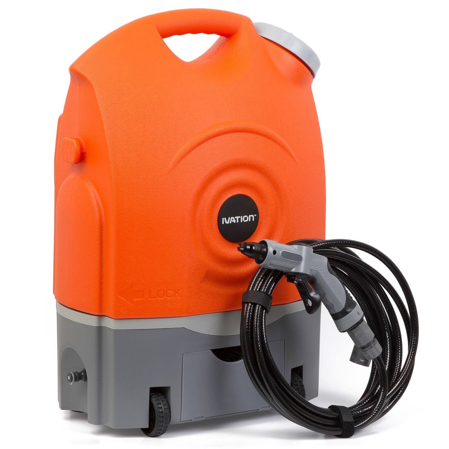 Ivation Multipurpose Portable Spray Washer w/ Water Tank - Runs on Built-In Rechargeable Battery, Home Plug and 12v Car Plug - Integrated Roller Wheels