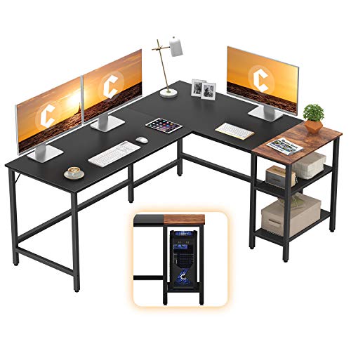 CubiCubi L-Shaped Office Desk, Modern Computer Corner Desk Writing Study Table with Storage Shelves