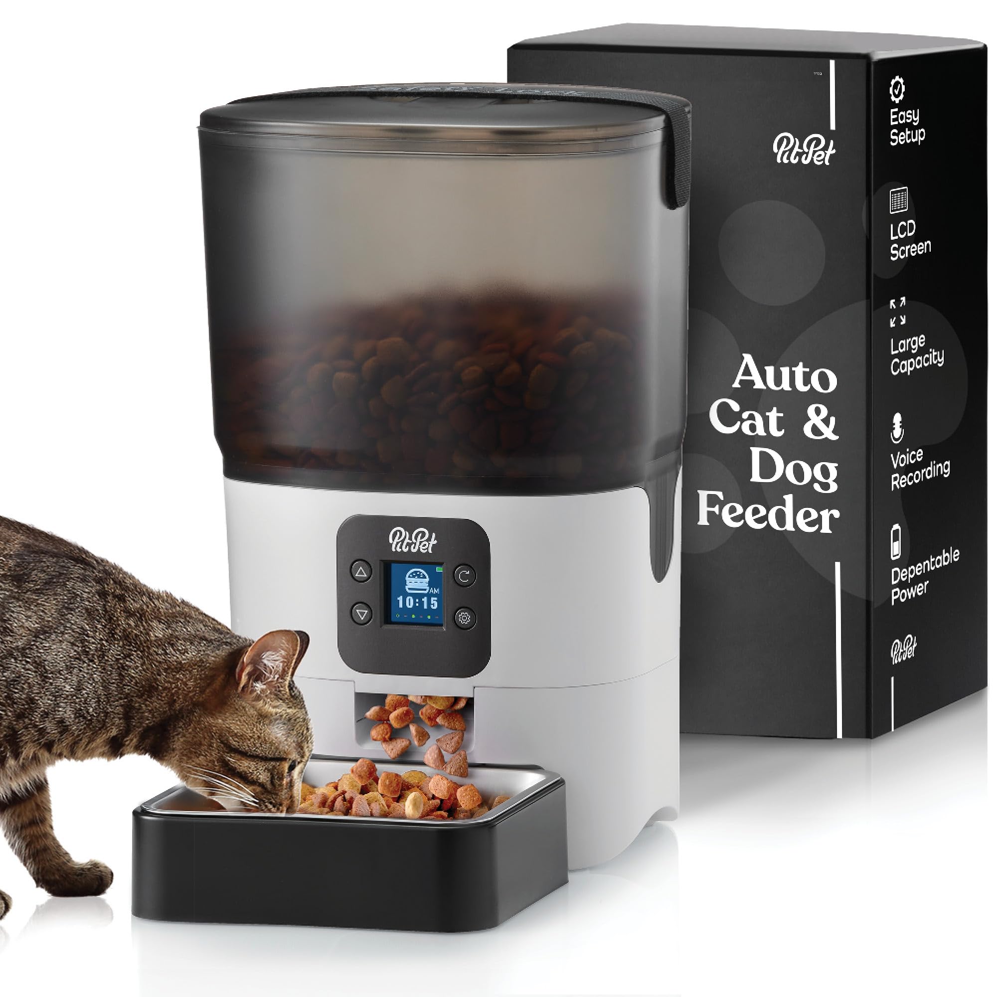 PitPet Smart Automatic Cat Feeder - 6-L Reliable Automatic Cat Food Dispenser with Display LCD Screen for Easy Set Up -Portion Control Automatic Dog Feeder -