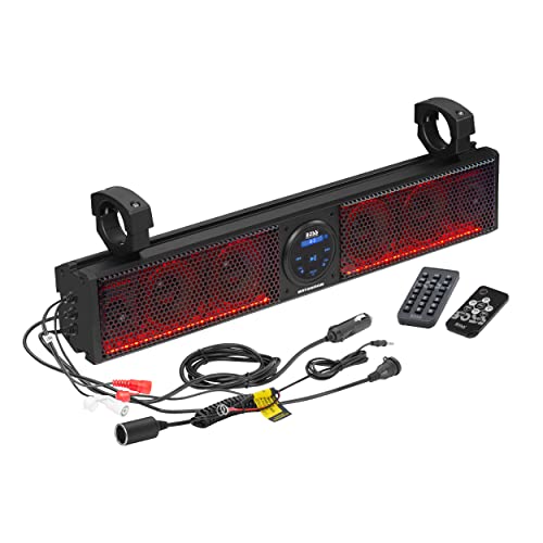  BOSS Audio Systems Systems BRT26RGB ATV UTV Sound Bar System - 26 Inches Wide, IPX5 Rated Weatherproof, Bluetooth Audio, Amplified, 4 inch Speakers, 1 Inch Tweeters, USB Port, RGB Multicolor Illumination...