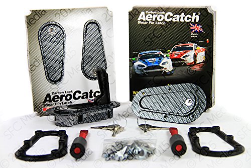 Aerocatch Flush Locking Hood Latch and Pin Kit - Black Carbon Fiber Look - Now includes Molded Fixing Plates - Part # 125-3100