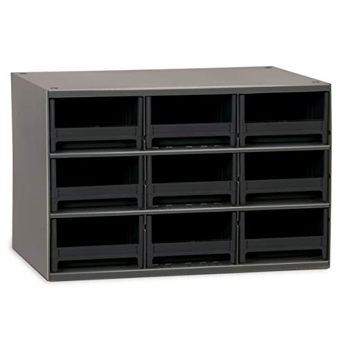 Akro-Mils 9-Drawer Steel Parts Craft Storage Cabinet Hardware Organizer, 19909, (17-Inch W x 11-Inch D x 11-Inch H), Gray Cabinet, Black Drawers
