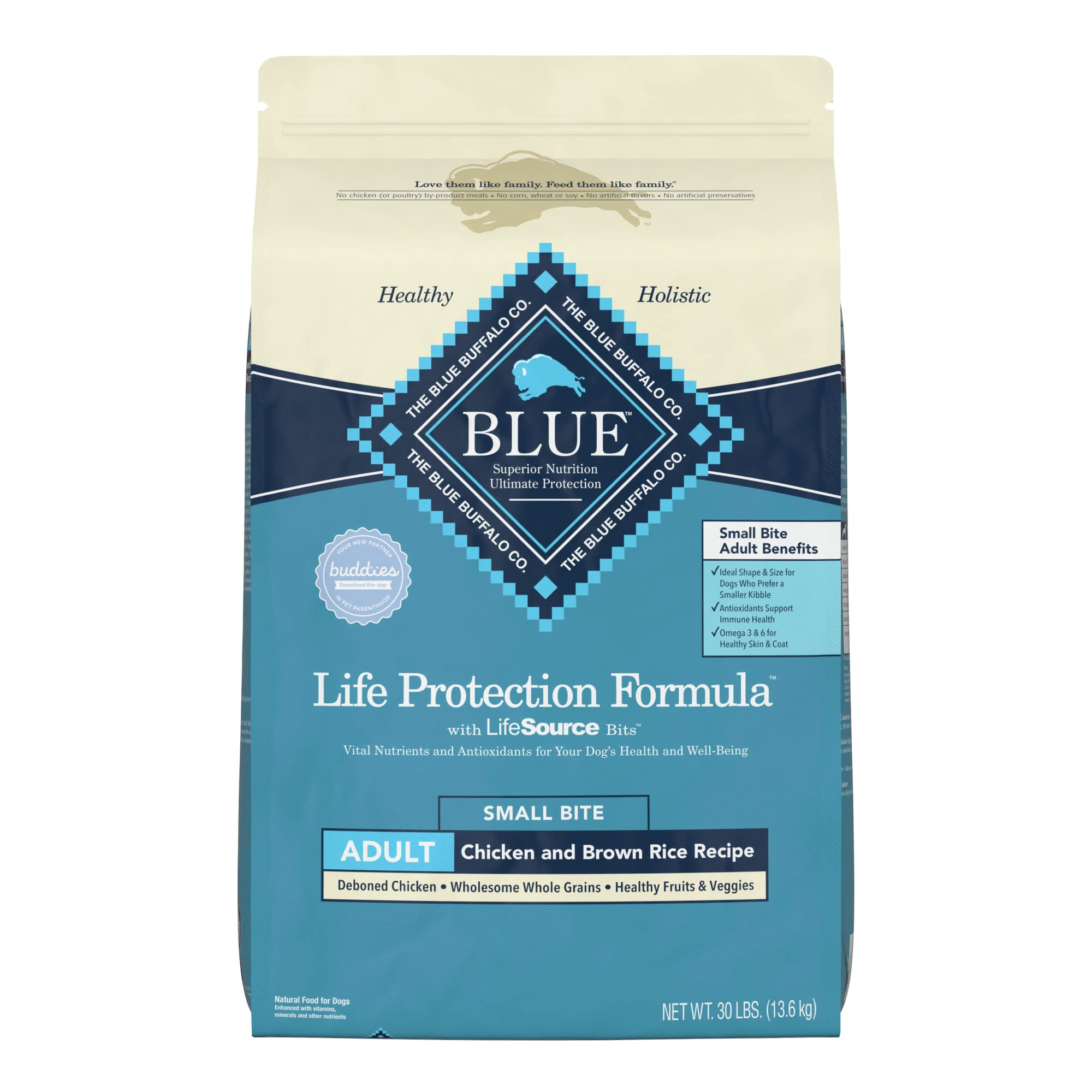 Blue Buffalo Life Protection Formula Natural Adult Small Bite Dry Dog Food, Chicken and Brown Rice 30-lb