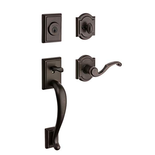 Baldwin Pistoria Single Cylinder Front Door Handleset Featuring SmartKey Security in Venetian Bronze, Prestige Series with Traditional Door Hardware and Madrina Lever - 91800-040