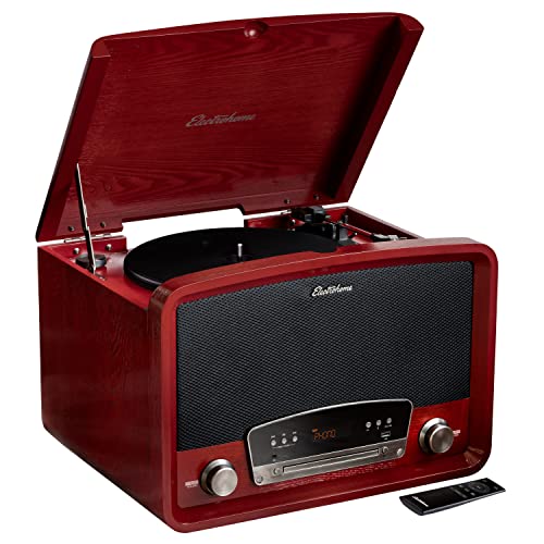 Electrohome Kingston 7-in-1 Vintage Vinyl Record Player Stereo System with 3-Speed Turntable, Bluetooth, AM/FM Radio, CD, Aux in, RCA/Headphone Out, Vinyl/CD to MP3 Recording & USB Playback (RR75C)
