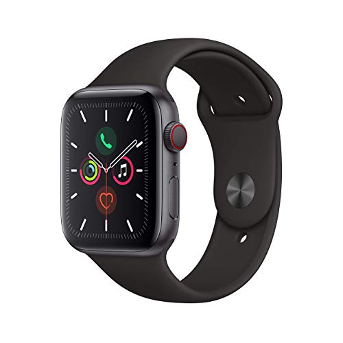 Apple Watch Series 5 (GPS + Cellular, 44MM) Space Gray Aluminum Case with Black Sport Band (Renewed)