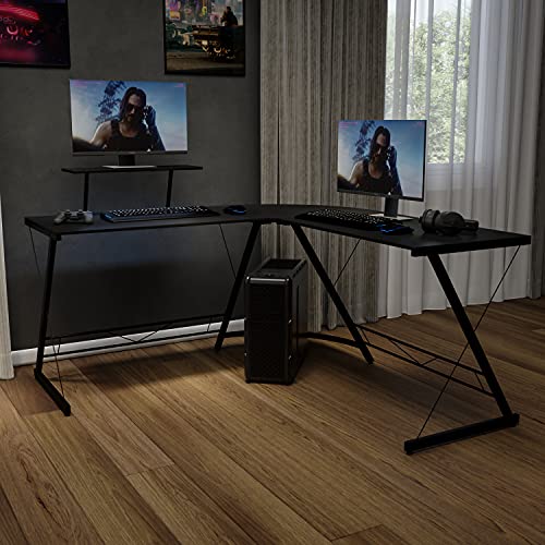 Flash Furniture Corner Desk L-Shaped Gaming Desk with Monitor Shelf