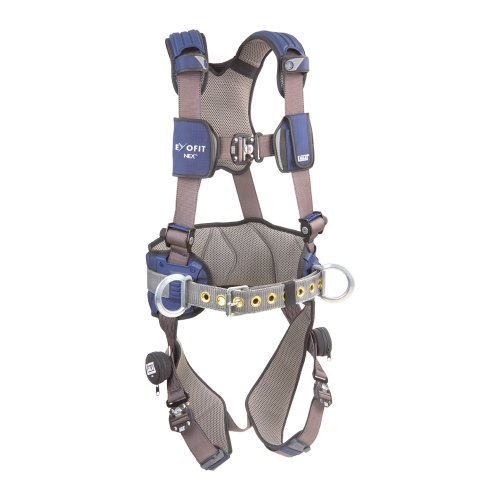 3M 1113121 DBI-SALA ExoFit NEX Construction Harness, Alum Back/Side D-Rings, Locking Quick Connect Buckles, Sewn In Hip Pad & Belt, Small, Blue/Gray