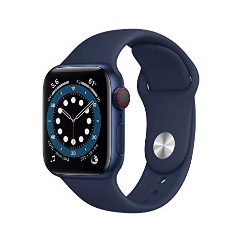 Apple  Watch Series 6 (GPS + Cellular, 40mm) - Blue Aluminum Case with Deep Navy Sport Band (Renewed)