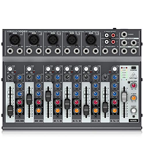 Behringer Xenyx 1002B Premium 10-Input 2-Bus Mixer with XENYX Preamps, British EQs and Optional Battery Operation