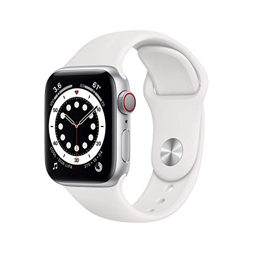Apple  Watch Series 6 (GPS + Cellular, 40mm) - Silver Aluminum Case with White Sport Band (Renewed)