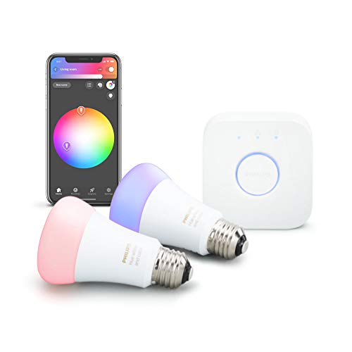 CQMTO Philips Hue 2-Pack Premium Smart Light Starter Kit, 16 million colors, for most lamps & overhead lights, Works with Alexa, Apple HomeKit and Google Assistant