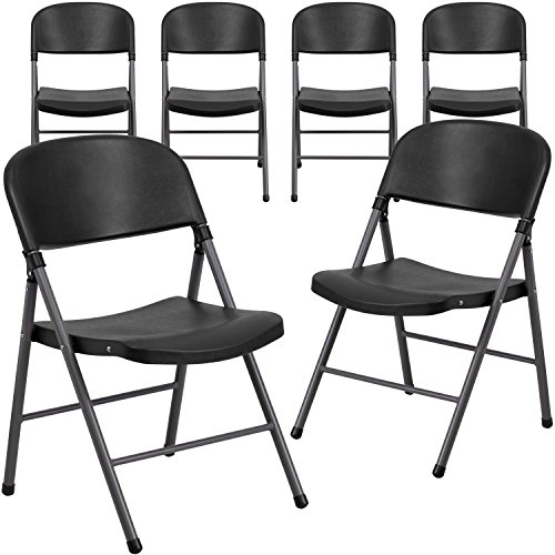 Flash Furniture 6-DAD-YCD-50-GG  6 Pk. HERCULES Series 330 lb. Capacity Black Plastic Folding Chair with Charcoal Frame