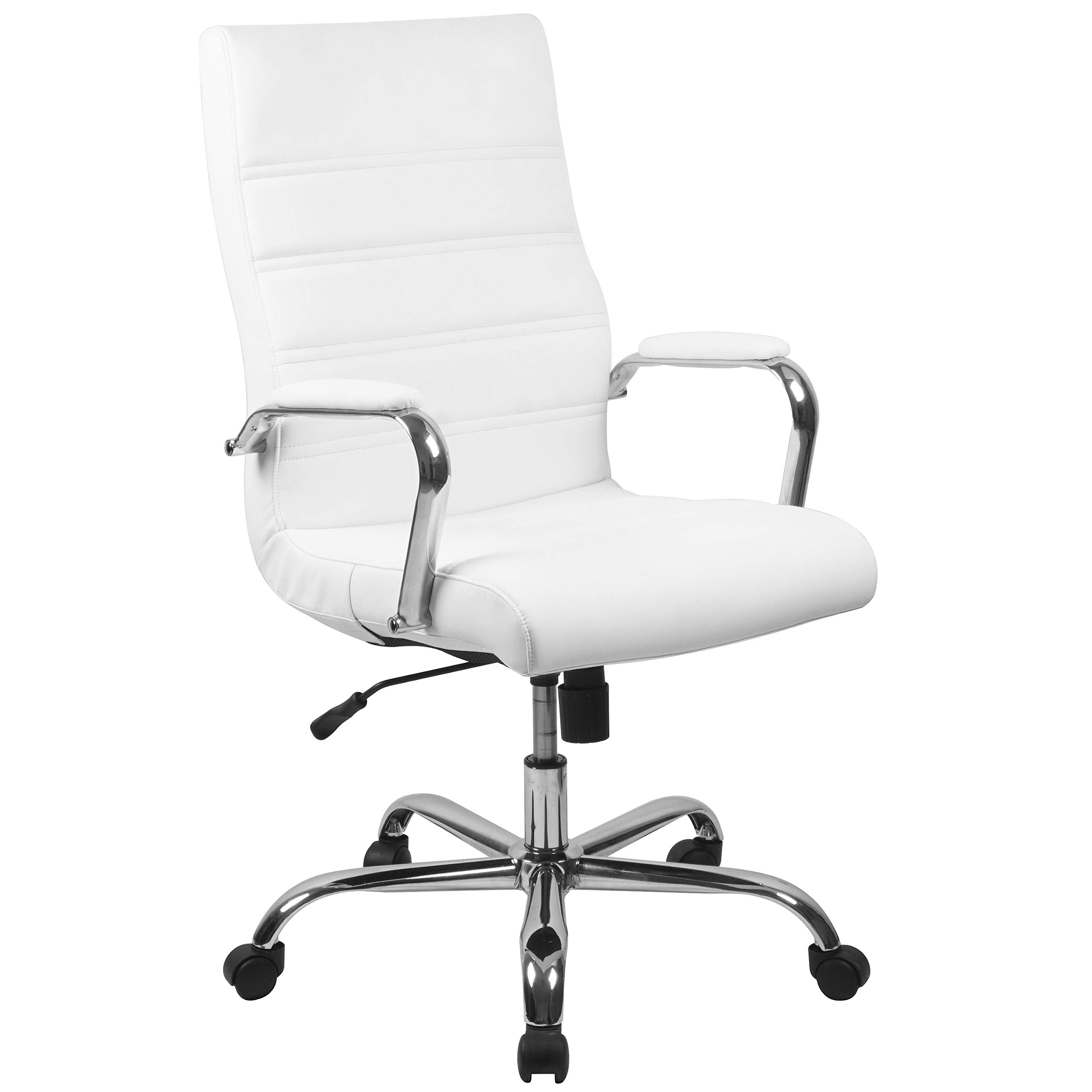 Flash Furniture High Back Desk Chair - White LeatherSoft Executive Swivel Office Chair with Chrome Frame - Swivel Arm Chair