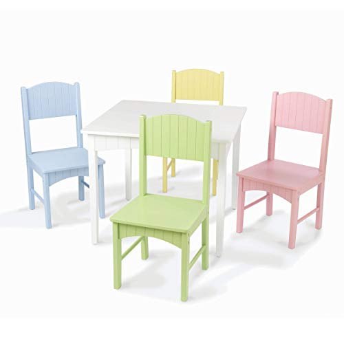 KidKraft Nantucket Kid's Wooden Table & 4 Chairs Set with Wainscoting Detail - Pastel