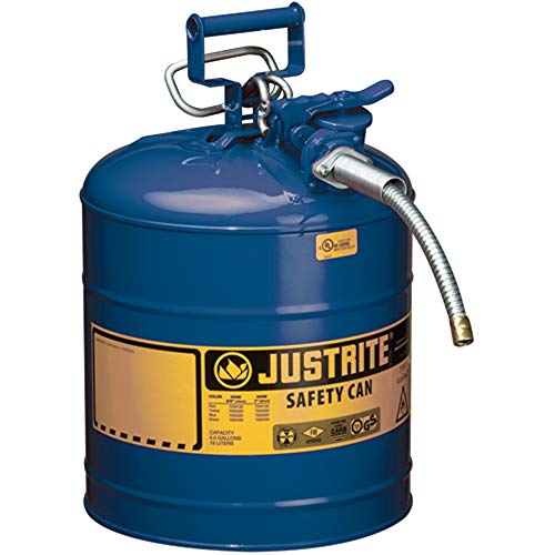 Justrite Type II AccuFlow Steel Safety Can for flammables, 5 gal, S/S Flame Arrester, 5/8" Metal Hose